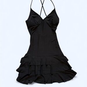 Black Ruffle Tiered Slip Dress